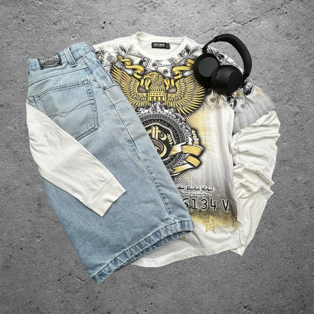 Contender Mens Graphic T Shirt White Gold‎ Eagle Money Y2K Streetwear Large